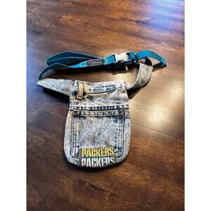 Vintage Sport 90s Graphics Green Bay Packers Waist Belt Bag Whitewash Denim